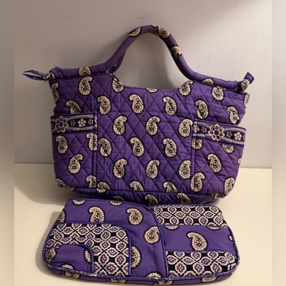Vera Bradley Gabby Simply Violet Paisley Purse and Matching clutch/wallet.